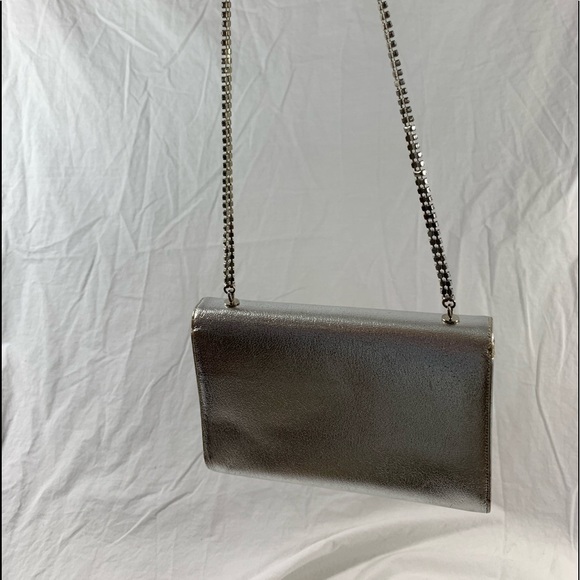 Genuine MORRIS MOSKOWITZ metallic silver kidskin shoulder bag with rhinestones - Picture 3 of 16